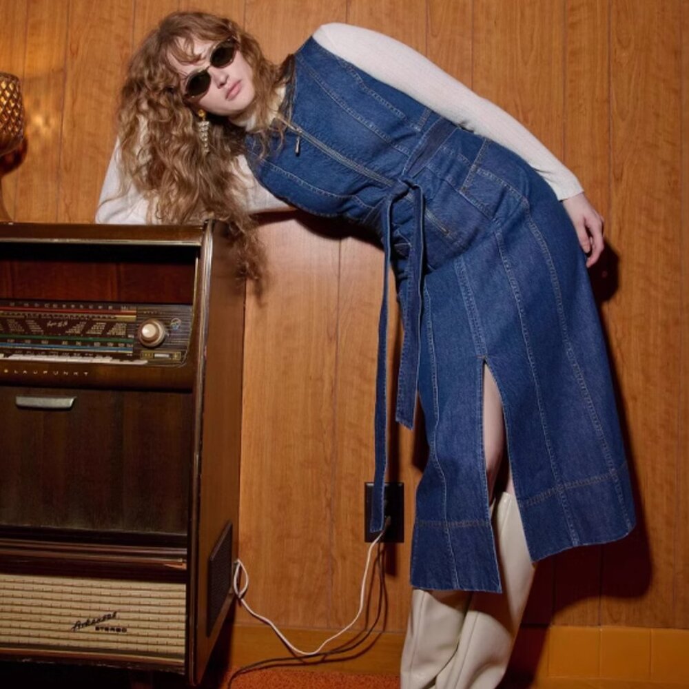 ✨ SALE  TANYA TAYLOR Marci Midi Dress Sz0 Classic Indigo Blue Classic Cotton